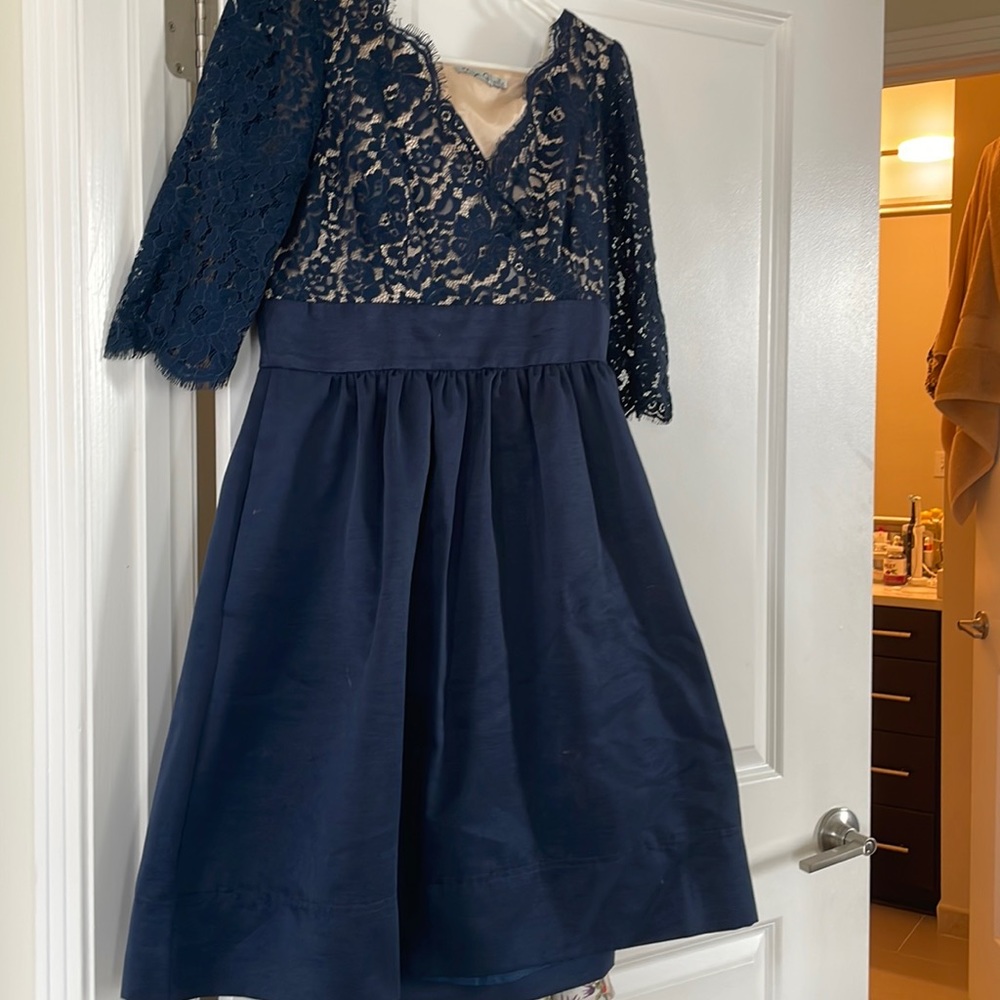 Navy Blue Eliza J Dress with Lace Sleeves